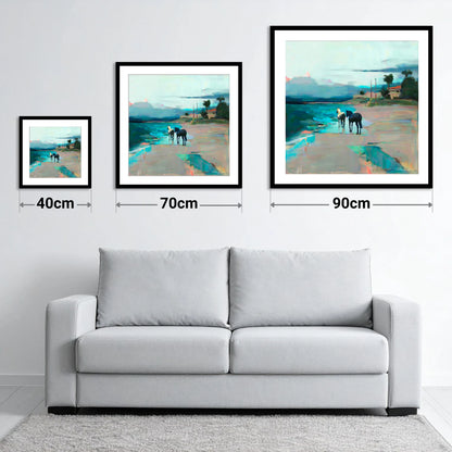 Dusk on the Shoreline - size guide showing 40cm, 70cm and 90cm art prints