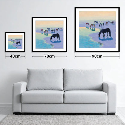 Lavender Tide Grazers - size guide showing 40cm, 70cm and 90cm art prints