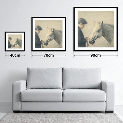 The Quiet Bond - size guide showing 40cm, 70cm and 90cm art prints