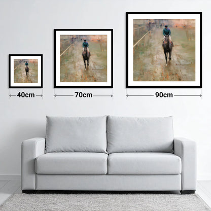 Dawn on the Turf - size guide showing 40cm, 70cm and 90cm art prints