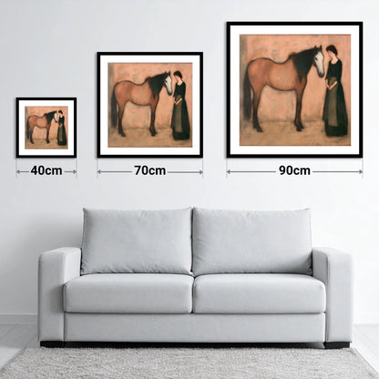 The Quiet Bond - size guide showing 40cm, 70cm and 90cm art prints