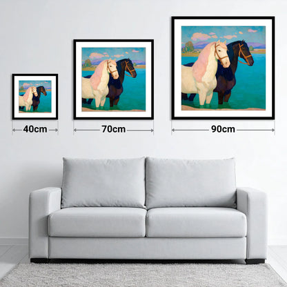 Cooling in the Shallows - size guide showing 40cm, 70cm and 90cm art prints