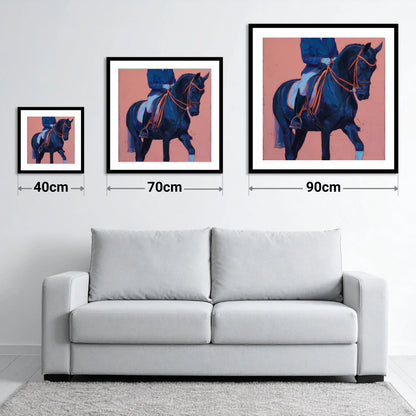 Indigo Dressage Rhythm - size guide showing 40cm, 70cm and 90cm art prints
