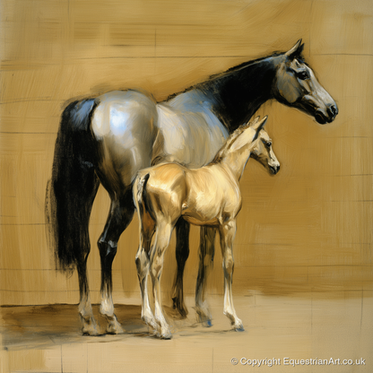 Slate and Gold - mare & foal art print and canvas by Samuel Pembroke A.I