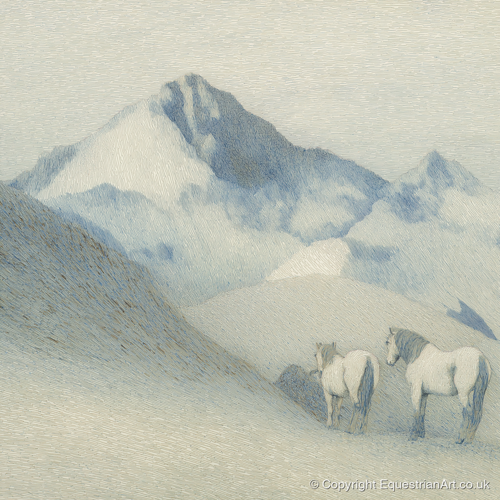 Slate Blue Peaks - horse landscape art print and canvas by Arthur Sterling A.I