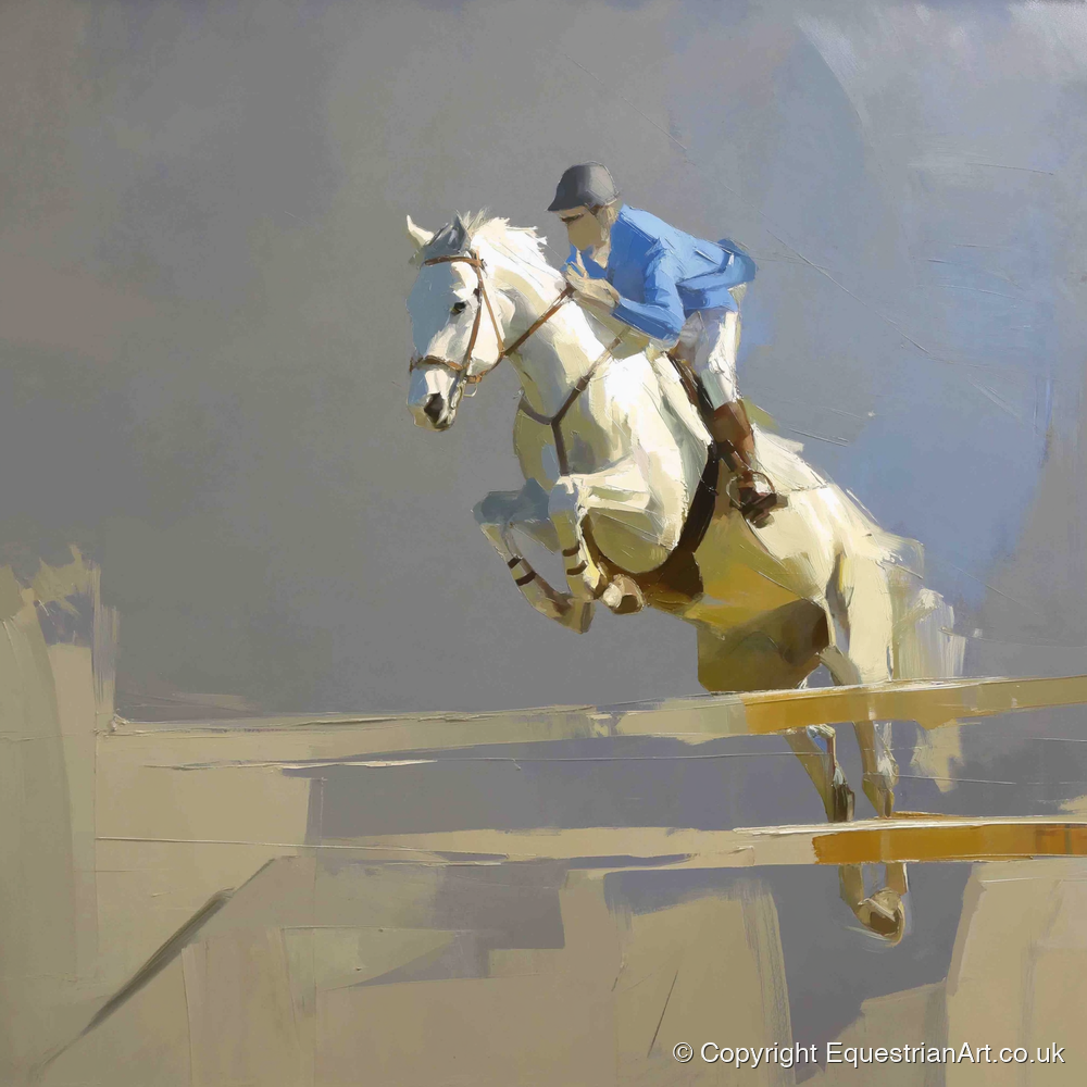 Soaring Grey Showjumper - show jumping horse art print and canvas by Elias Thorne A.I