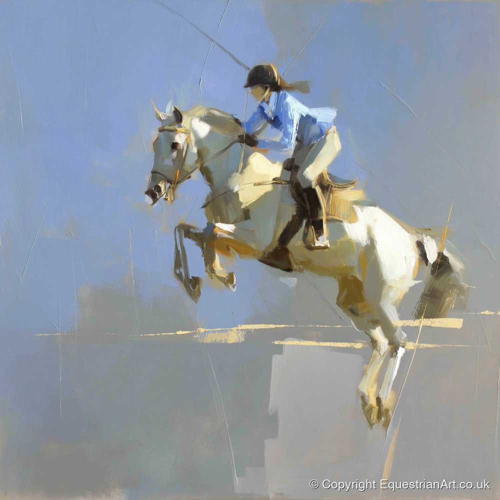 Soaring in Slate - show jumping horse art print and canvas by Elias Thorne A.I