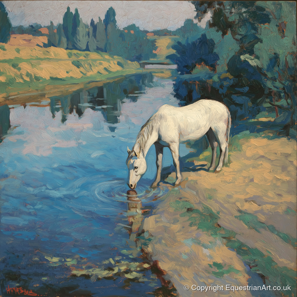 Solace at the River - horse landscape art print and canvas by Edgar Whitmore A.I