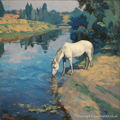 Solace at the River - horse landscape art print and canvas by Edgar Whitmore A.I