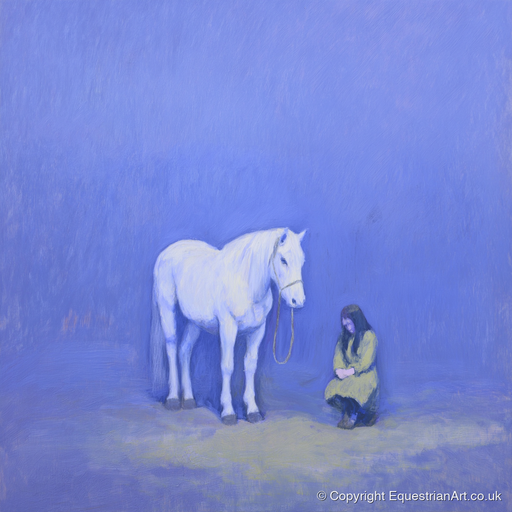 Solace in Azure - horse & rider art print and canvas by Marguerite de Winter A.I