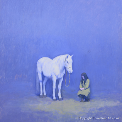 Solace in Azure - horse & rider art print and canvas by Marguerite de Winter A.I