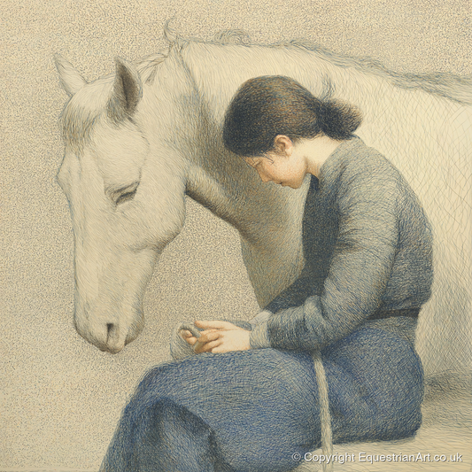 Solace in Stillness - horse & rider art print and canvas by Arthur Sterling A.I