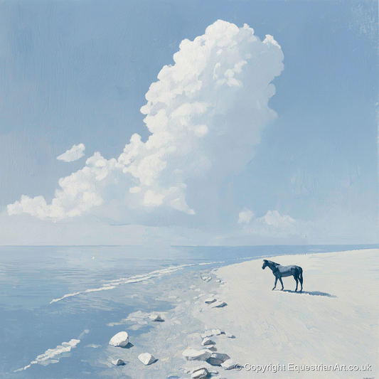 Solitary Coastal Watch - horse landscape art print and canvas by Oscar Pendleton A.I