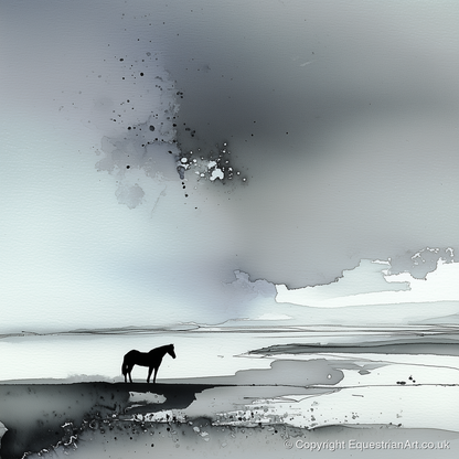 Solitary Horizon - horse landscape art print and canvas by Adrian Frost A.I