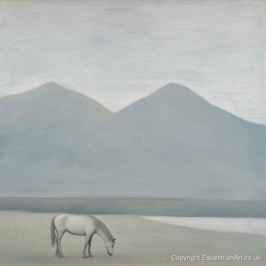Solitary Mountain Grazing - horse landscape art print and canvas by Constance Haywood A.I