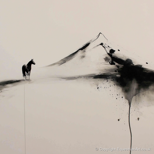 Solitary Mountain Silhouette - horse landscape art print and canvas by Alexander Blackwood A.I