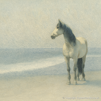 Solitary Shoreline Grey - horse landscape art print and canvas by Arthur Sterling A.I