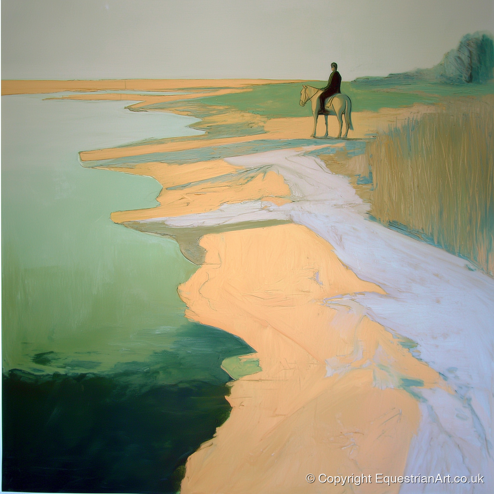 Solitary Shoreline Hack - beach horse art print and canvas by Emerson Grey A.I