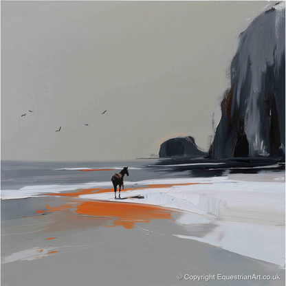 Solitary Shoreline - horse landscape art print and canvas by Cedric Barrett A.I