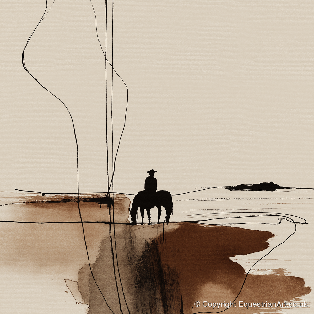 Solitary Western Horizon - western horse art print and canvas by Julian Vance A.I