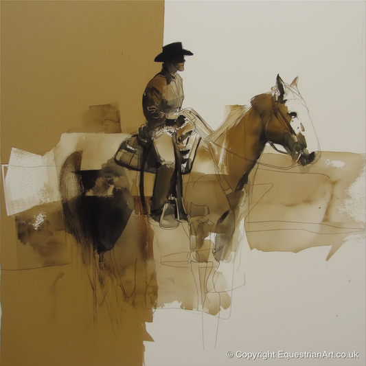 Solitary Western Rider - western horse art print and canvas by Harrison Cole A.I