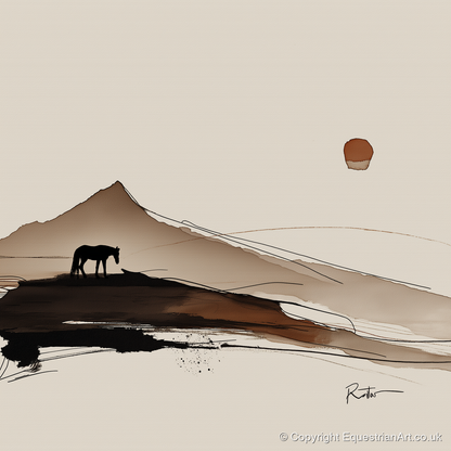 Solitude Beneath the Peak - horse landscape art print and canvas by Julian Vance A.I