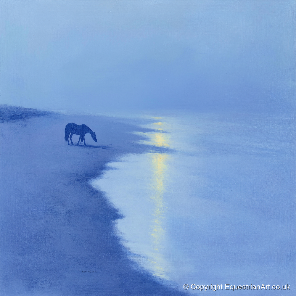 Solitude By The Shore - horse landscape art print and canvas by Marguerite de Winter A.I