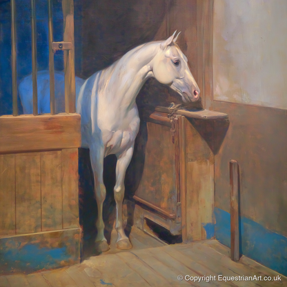 Solitude in the Stall - horse stable art print and canvas by Alistair Rhodes A.I