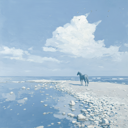 Solitude on the Shore - horse landscape art print and canvas by Oscar Pendleton A.I