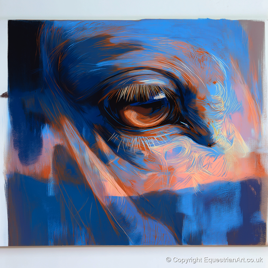 Soulful Azure Gaze - horse portrait art print and canvas by Charles Ashford A.I