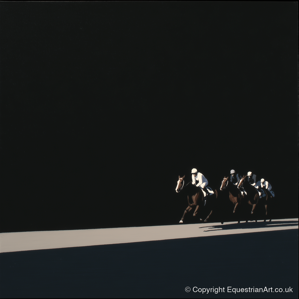 Speed in Shadows - racing horse art print and canvas by Adelaide Calloway A.I