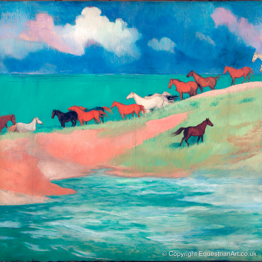 Spirited Coastal Herd - wild horses art print and canvas by Lawrence Gable A.I