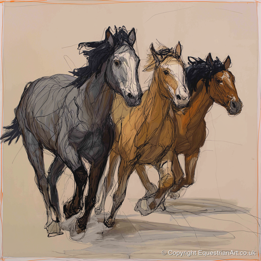 Spirited Trio - wild horses art print and canvas by Jasper Montgomery A.I