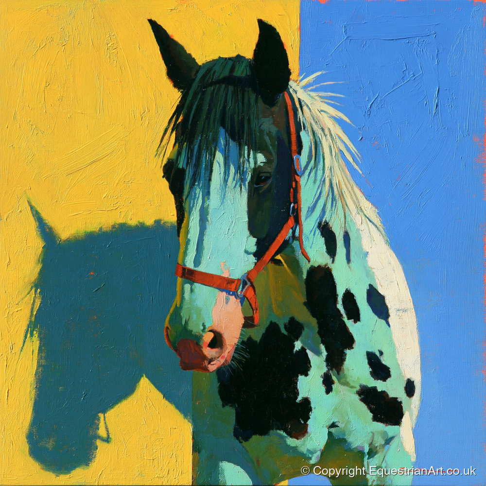 Spotted Horse with Teal Shadow - horse breed art print and canvas by Daphne Morley A.I