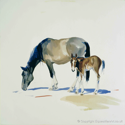 Spring Pasture Shadows - mare & foal art print and canvas by Beatrice Langley A.I