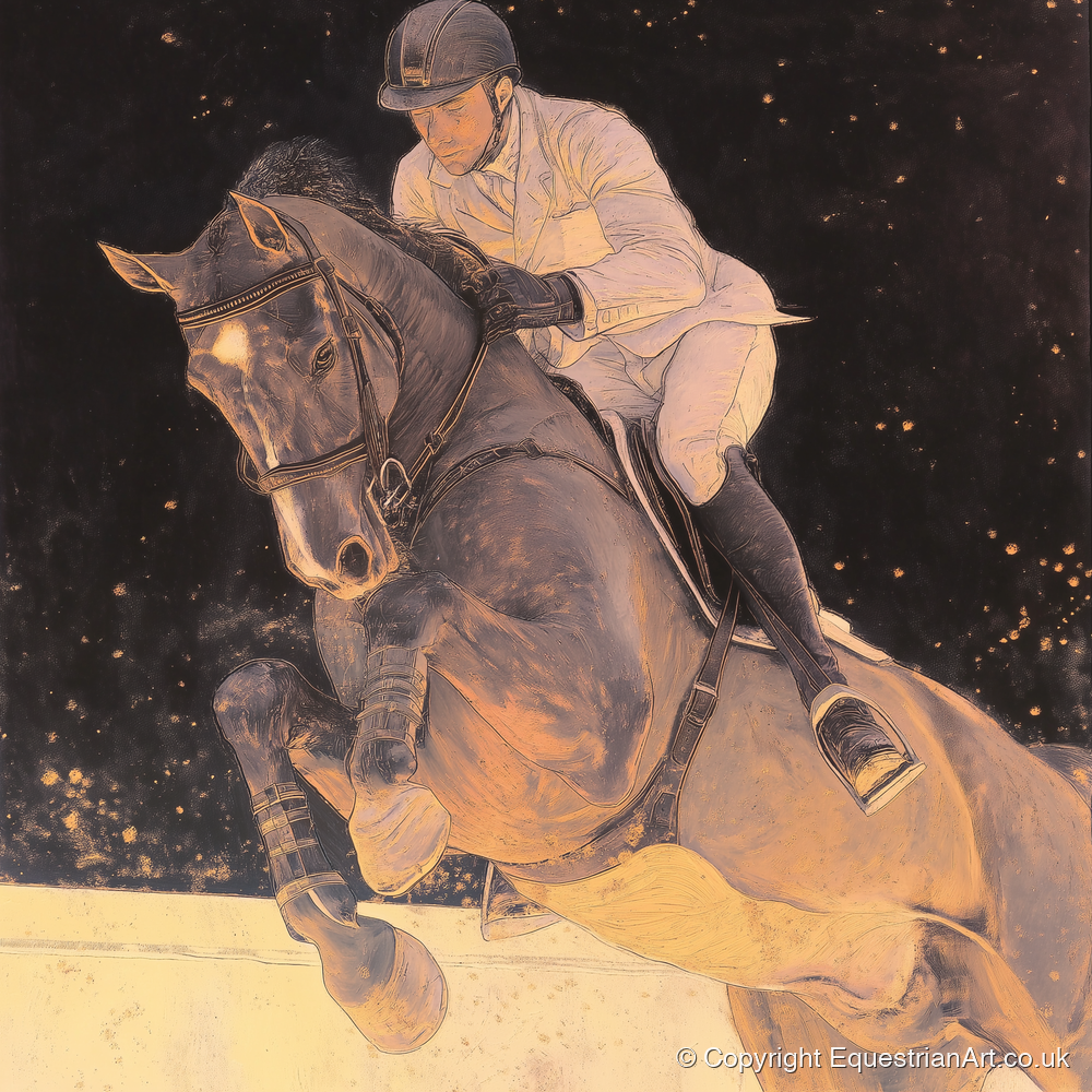 Stardust Showjumper - show jumping horse art print and canvas by Isobel Hawthorn A.I