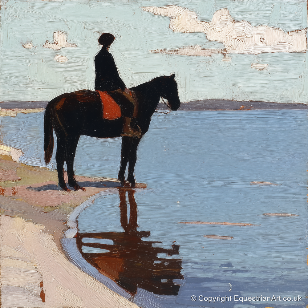 Stillness at the Shore - beach horse art print and canvas by Ralph Tennyson A.I