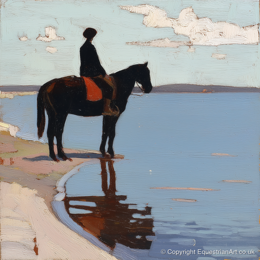 Stillness at the Shore - beach horse art print and canvas by Ralph Tennyson A.I