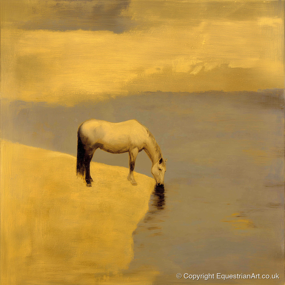Stillness at the Water's Edge - horse landscape art print and canvas by Vincent Delaney A.I