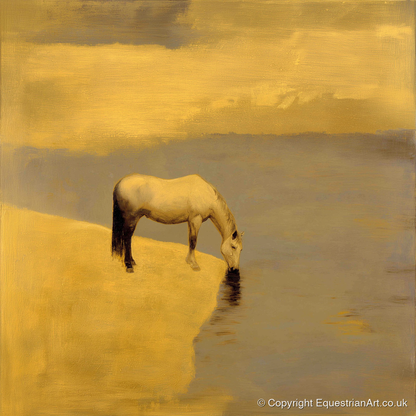Stillness at the Water's Edge - horse landscape art print and canvas by Vincent Delaney A.I