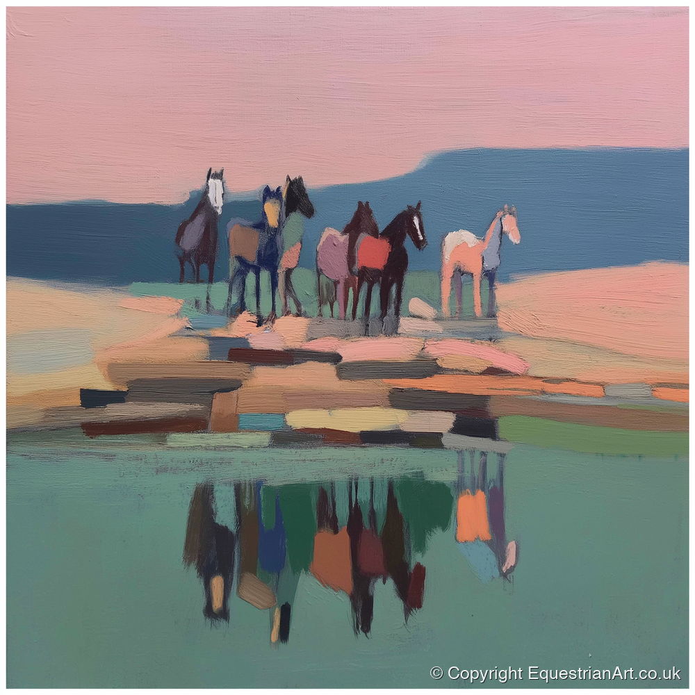 Stillness by the Water - wild horses art print and canvas by Diana Sutherland A.I