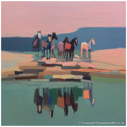 Stillness by the Water - wild horses art print and canvas by Diana Sutherland A.I