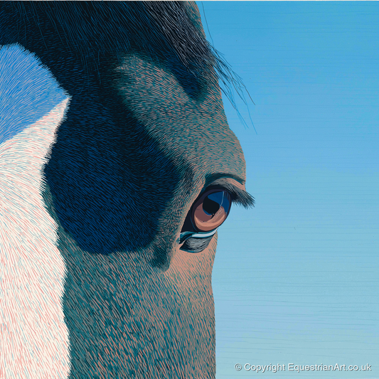 Stillness in Blue - horse portrait art print and canvas by Simon Whitlock A.I