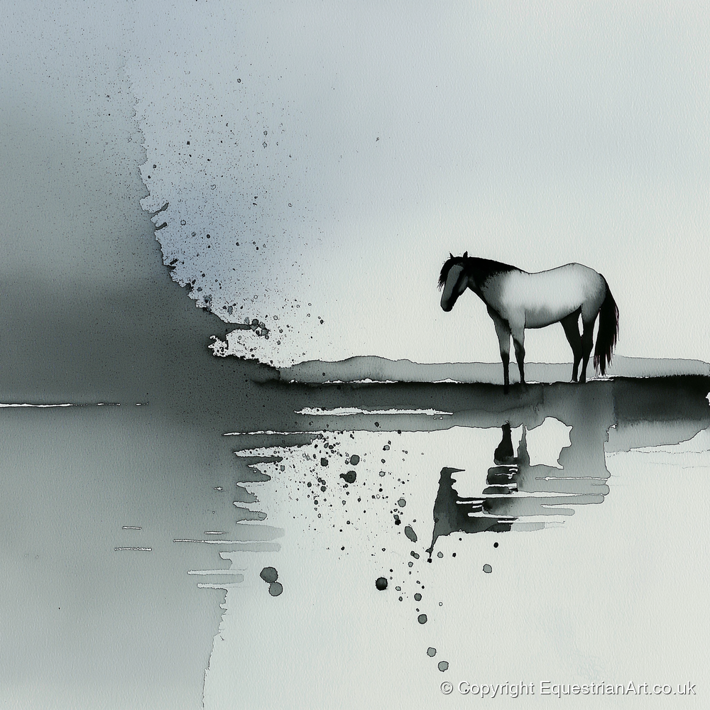 Stillness in Grey - horse landscape art print and canvas by Adrian Frost A.I