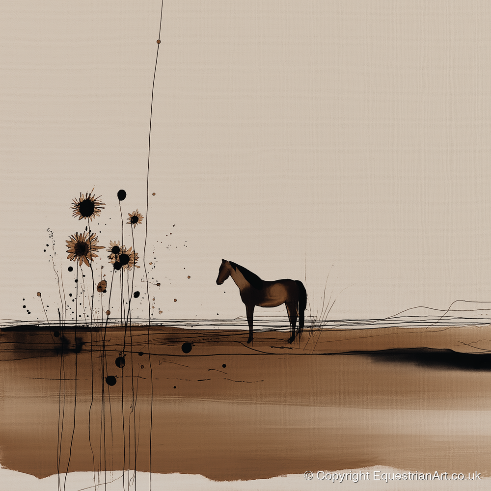 Stillness in Sepia - horse landscape art print and canvas by Julian Vance A.I