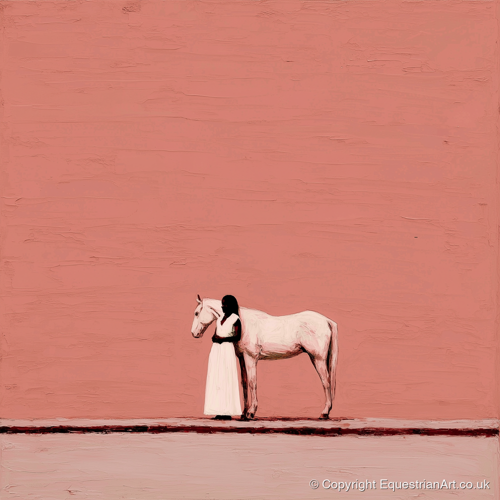Stillness in Terracotta - horse & rider art print and canvas by Catherine Mercer A.I