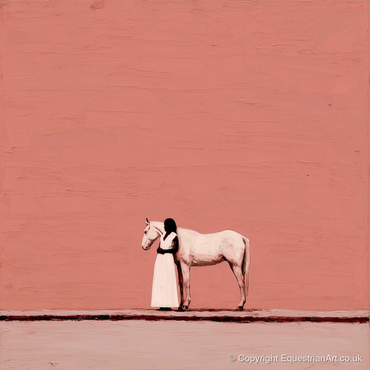 Stillness in Terracotta - horse & rider art print and canvas by Catherine Mercer A.I