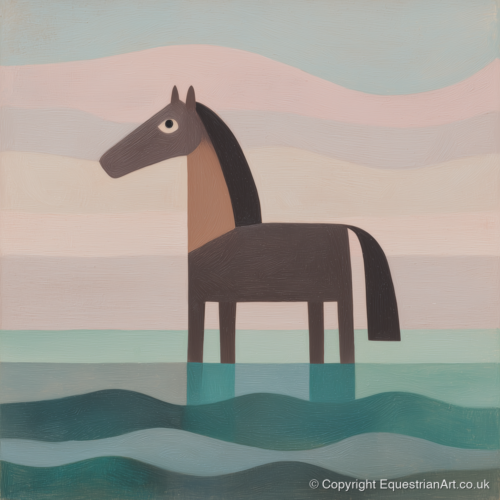 Stillness in the Shallows - beach horse art print and canvas by Wallace Bingham A.I