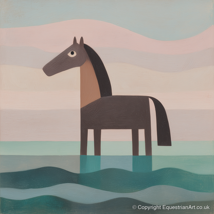 Stillness in the Shallows - beach horse art print and canvas by Wallace Bingham A.I