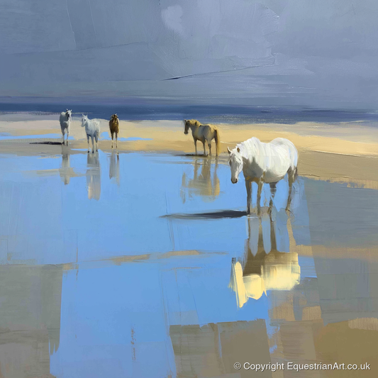 Stillness in the Shallows - horse landscape art print and canvas by Elias Thorne A.I